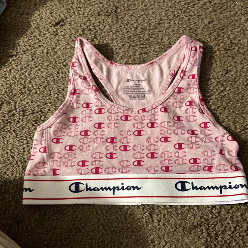 Pink champions sports bra for a little girl it’s comfortable and cute